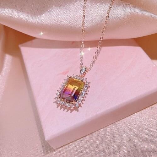 Temperament Big Square Cubic Zirconia Pendants Necklaces for Wedding Party Jewelry Gits Top Quality Collares