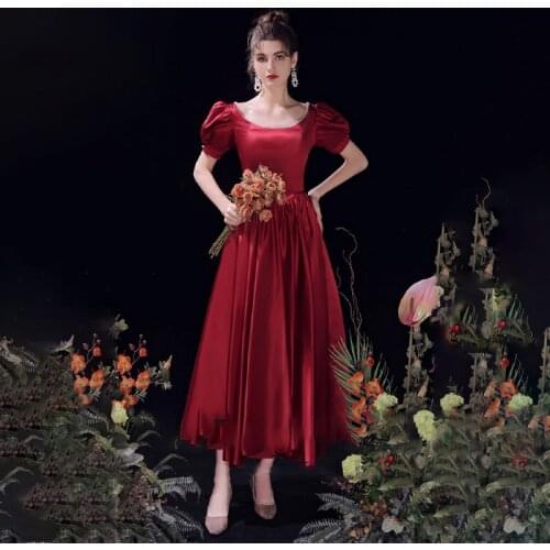 Evening Dress Pleat O-Neck Short Sleeves Ankle-Length Elegant Lace Up Empire A-Line Simple New Woman Formal Party Gowns A1363
