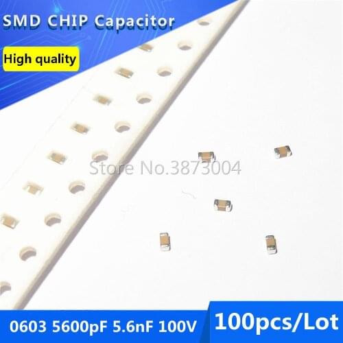 100pcs 0603 5600pF 5.6nF X7R 100V 10% SMD Chip Capacitor