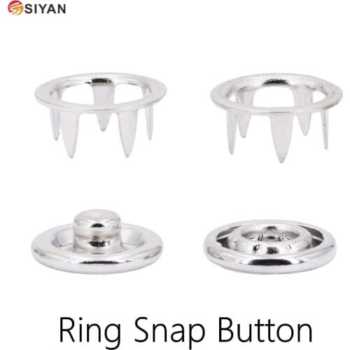 100set Metal Brass Ring Prong Snap Buttons 8.2mm 9mm 10mm Cap Prong Ring Press Studs Snap Fasteners Baby Clothing Buttons