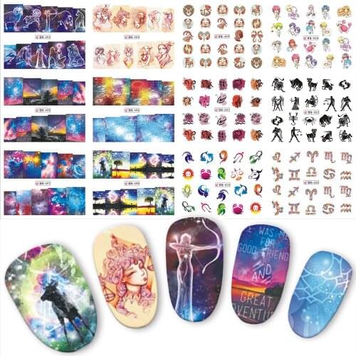 12pcs Nail Art Sticker Twelve Constellations Water Transfer Nails Decals Manicure Nails Care Labels BN493-504