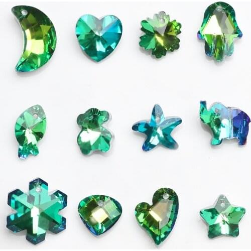 20pcs Mix Shape Chunky Necklace Green Color Crystal Starfish Pendant Glass Loose Beads DIY Crafts Accessories To Make Bracelets
