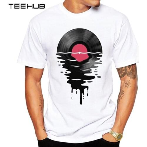 2019 TEEHUB Mens Fashion Record Sunset Printed Short Sleeve T-Shirt Hipster O-neck Design Tops Cool Desgin Tee