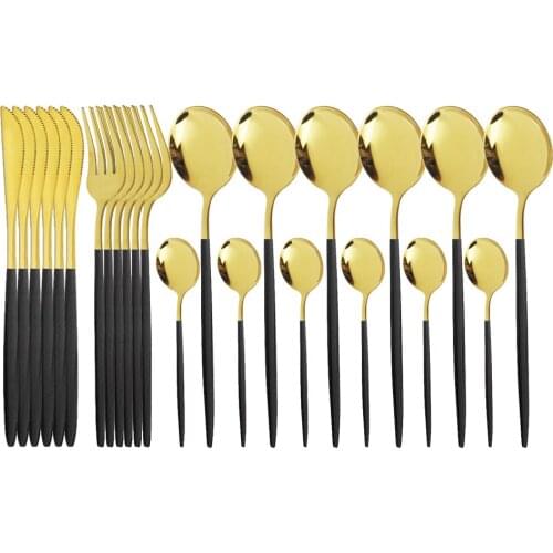 Black Gold 36Pcs Mirror Dinnerware Stainless Steel Cutlery Spoons Forks Knifes Western Cutlery Silverware tableware Flatware Set