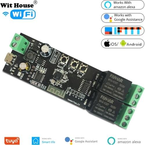 2CH Tuya Switch Wireless WiFi Switch Module Smart life APP Remote Control DIY Smart Home 2Gang Relay work with Alexa Google Home