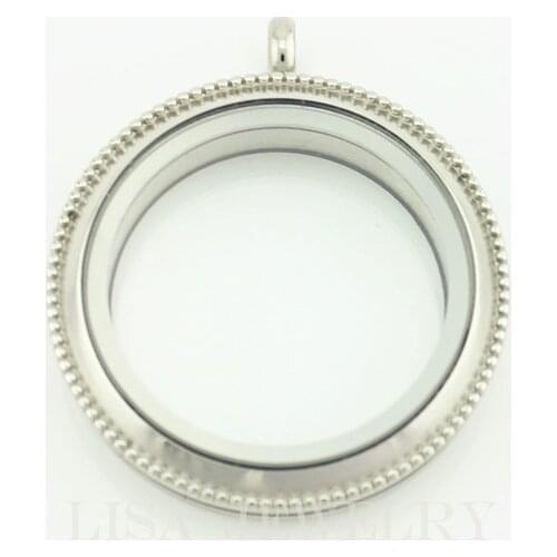 30mm round Silver-plated floating locket with Bead face 316l stainless steel Twist memory glass floating Charm lockets