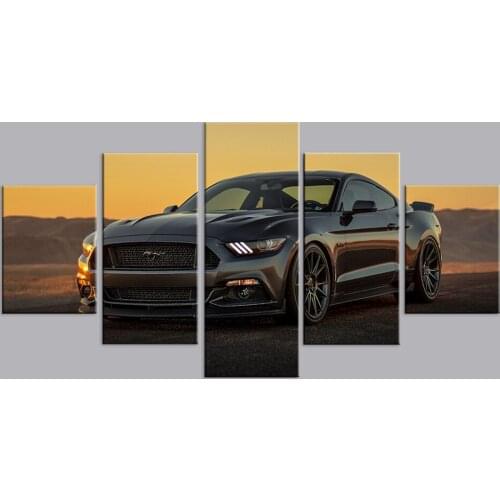 5 Piece HD Luxury Car Picture Black Ford Mustang Car Poster Decorative Paintings Landscape Wall Art Canvas Paintings with frame