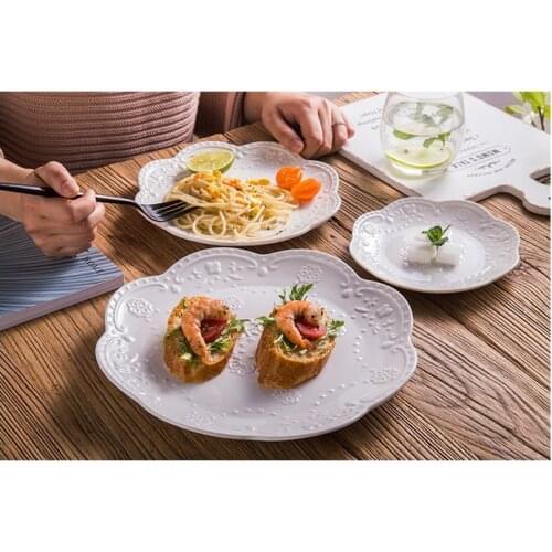 6"X3PCS,4PCS,5PCS,European Embossed Ceramic Color Glaze Small Plate Round Flat Plate Small Dish Dessert Cake Tray