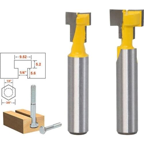 2 Pieces 8mm Shank Key Hole T-Slot T-Track Router Bits Set Woodworking Milling Cutters Kit