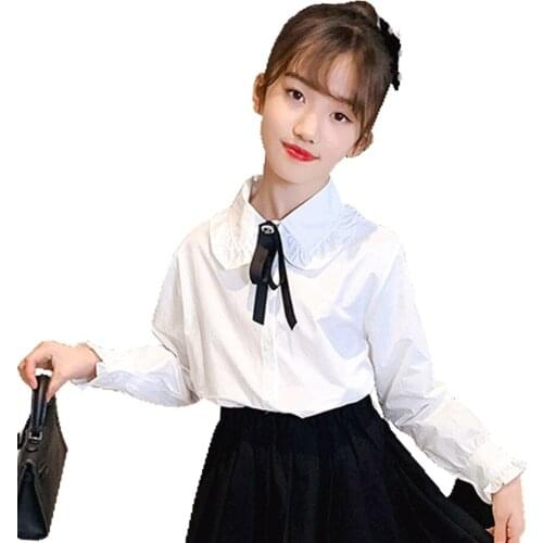 Girls White Blouse Solid Color Girl Shirt Casual Style Childrens Shirt For Girls Spring Autumn School Clothes For Girls 6 8 10