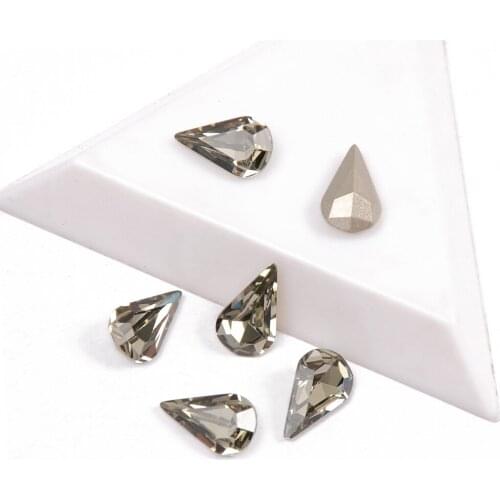 Super Glitter Stones Black Diamond Color Pear Shaped Mixed Size Non HotFix Pointback Glass Nail Art Rhinestones Shiny Nail Gem