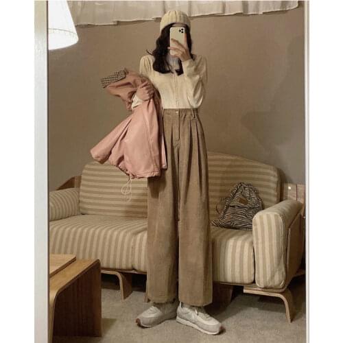 Womens pants autumn traf Korean version of corduroy high waist straight slim harajuku Women pants casual loose pants for women