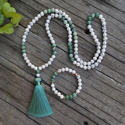 8mm Natural Stone Beads, Howlite, Qinghai Jasper,Relax,JapaMala Sets,Spiritual Jewelry,Meditation,Inspirational,108 Mala Beads