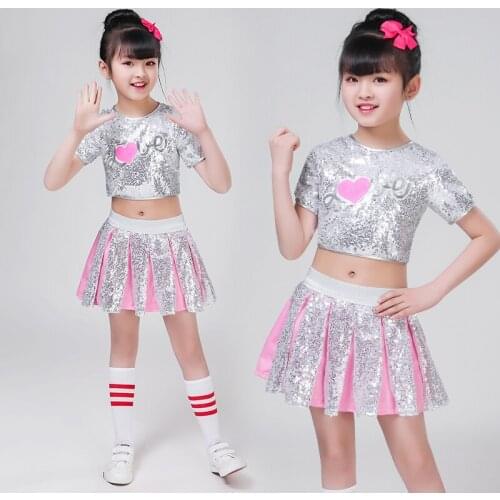 Children Girl hip Hop Jazz Costume Modern Ballroom Dance Wear Clothing Kids Sequined Sports Clothes For Girls White Jazz