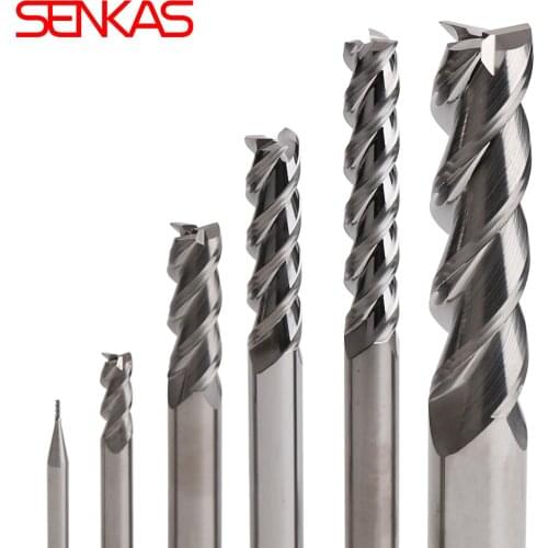 SENKAS 3 Flute Carbide Milling Cutter Tungsten End Mill CNC Tool 1 to 20mm HRC55 for Aluminum Fiberglass Acrylic Wood Copper Pla