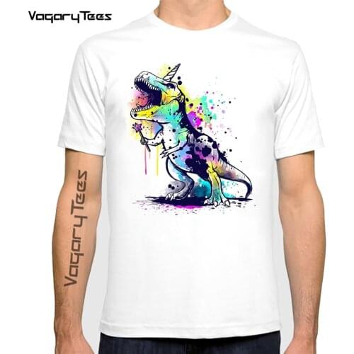 Watercolor Unicornosaurus rex design T-Shirt Funny Art Cute Dinosaur Print T-shirts Hip Hop Fashion Men Streetwear Tees