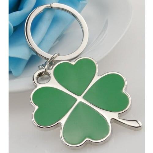 Stainless High Quality Green Leaf Keychain Fashion Creative Beautiful Four Leaf Clover Steel Lucky Key Chain Jewelry Keyring car