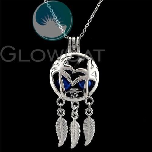 K825 Coconut Tree Dream Catcher Beads Cage Essential Oil Diffuser Aroma Stone Pearl Cage Locket Necklace Girl Friend Gift