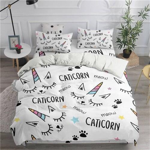 White Unicorn Kawaii Luxury Cartoon 3D Bedding Set Print Cute Queen King Size Duvet Cover Sets Kids Gift Bedclothes Home Textile