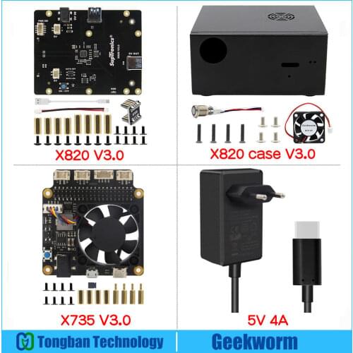 Raspberry Pi X820 2.5" SATA Storage Board + X735 Power Management Board + Power Supply+Metal Case for Raspberry Pi 3B+/3B/ROCK64