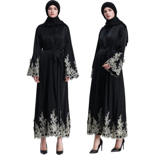 Muslin Gold Silk Embroidered Lace Cardigan Robe Abaya clothes for muslim women abaya turkey abaya turkey malaysia