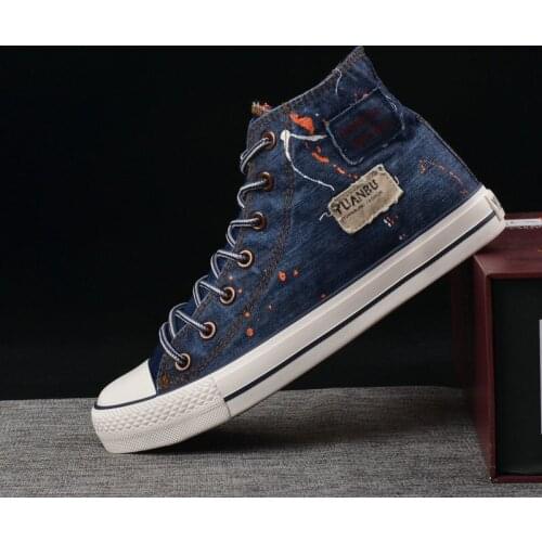 2019 Young Men Denim Shoes Men Casual Shoes Breathable High Top Sneakers Men Shoes Street Footwear Driving Shoes for Men R1-47