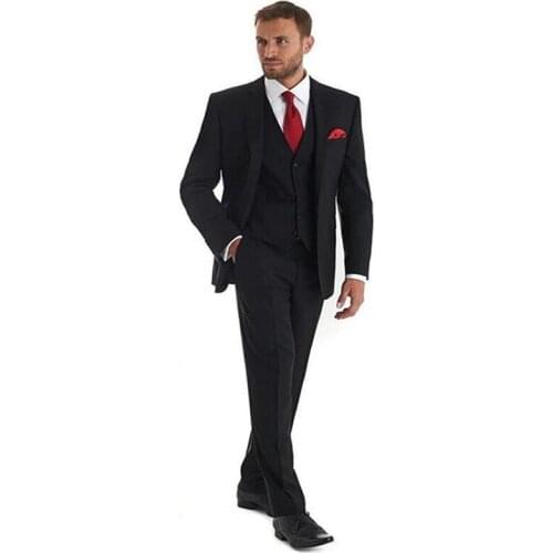 Men Suits Black Notch Lapel Single Breasted Mature Tuxedos Groom Wear suits mens Three Piece (Jacket+Pants+Vest) costume homme