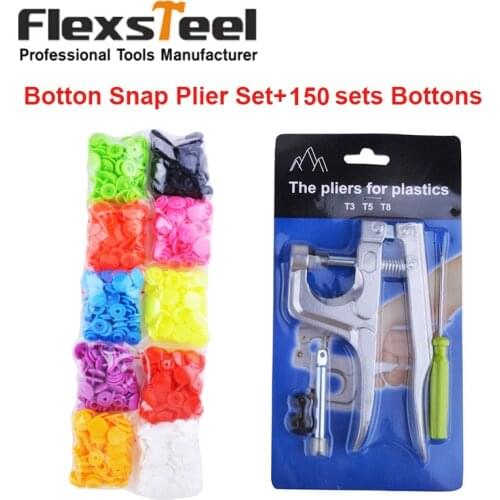 Kam Bottons Snap Press Fastener Plier Set + 150sets 10 Colors Mixed T5 Plastic Resin Snap Buttons for Cloth Diaper Bibs Unpaper