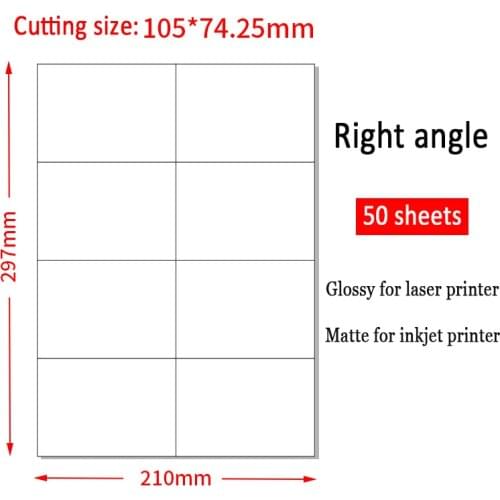 400 Pcs 105mm*74.25mm Right Angle Address Label Stickers (50 sheets A4) A7 White Self Adhesive Sticker Glossy For Laser Printer
