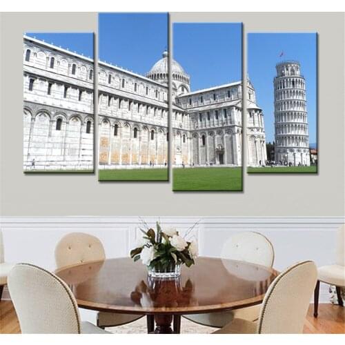 4 Piece Wall Art Famous Building Pisa Leaning Tower Landscape Painting Canvas Prints Artwork Picture for Living Room Unframed