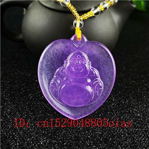 Natural Purple A Emerald Maitreya Jade Pendant Beads Necklace Jadeite Jewellery Fashion Carved Buddha Amulet Gifts for Women Men