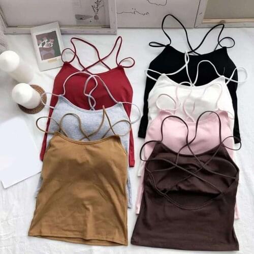 New Women Sexy Camisole Solid Color Crossover Open Back Vest Short Cropped Navel Hot Sale Simple Camis Tank Top