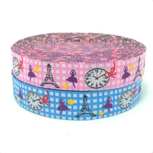 NEW wholesale 5/8 '(16 mmx10yards) 100% Polyester Jacquard Ribbon cartoon ribbon Dancing girl with Eiffel Tower