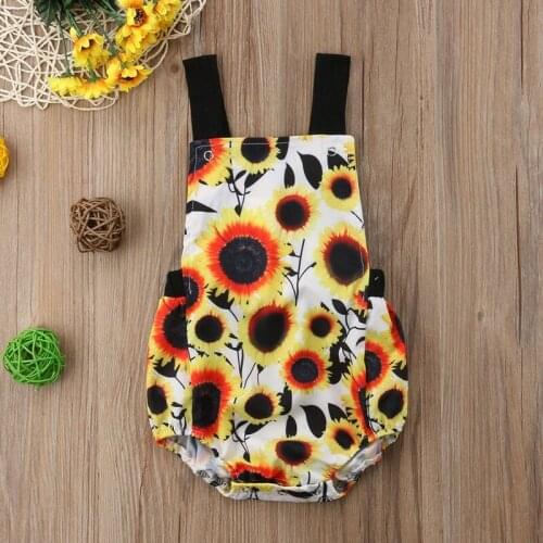 New Fashion Baby Bodysuit Summer Baby Girl Clothes Sunflower Print Sleeveless Baby Romper Play Sweet Toddler Girl Outfits 0-18M