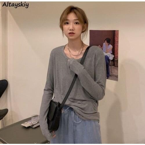 Solid Basic T-shirts Women Soft Korean Style Trendy All-match Slim Stretchy Female Top Cozy Ulzzang Leisure Spring Autumn Chic