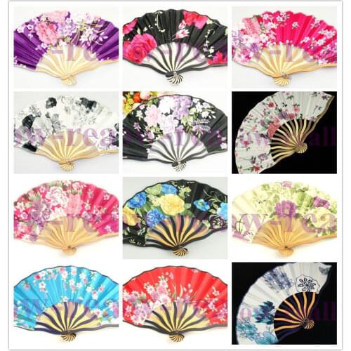 Wholesale 5PCS New Handmade Ladys Folding Hand Fan Silk Bamboo Flowers Wedding Party Decor