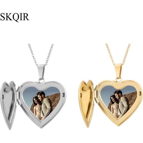 Personalized Custom Photo Name Necklace Stainless Steel Heart Locket Engrave Name Date Necklaces For Women Men Choker Jewelry