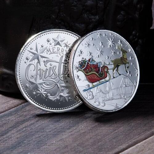 Merry Christmas Santa Claus Commemorative Gold and Silver Coin Embossed Color Printing Snowman Medal Craft Badge Gift