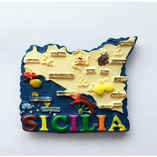 QIQIPP Creative Craft Decorations Fridge Magnets 3D Magnets Map of Sicily, Italy Travel Souvenirs