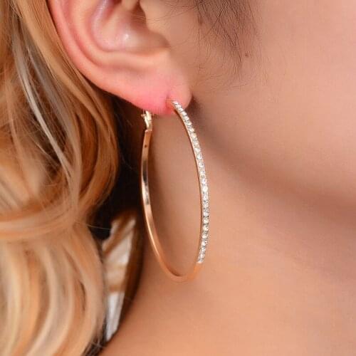 Big Crystal Hoop Earrings Gold Silver Color Large Rhinestone Round Circle Earring For Women Ear Accessories Jewelry