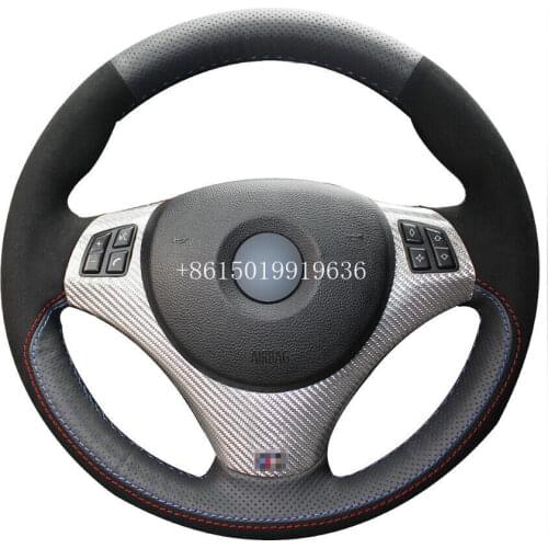 DIY Black Leather Black Suede Car Steering Wheel Cover for BMW E90 320i 325i 325xi