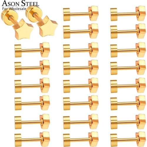 ASONSTEEL Gold Color Star Stud Earrings for Women Stainless Steel Earrings Brincos Earrings Trendy Jewelry,12Pairs/Lot