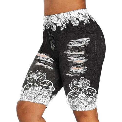 Women Simple Print Pockets Women Fitness Shorts Comfy Yoga Leggings Knee Length for Sports