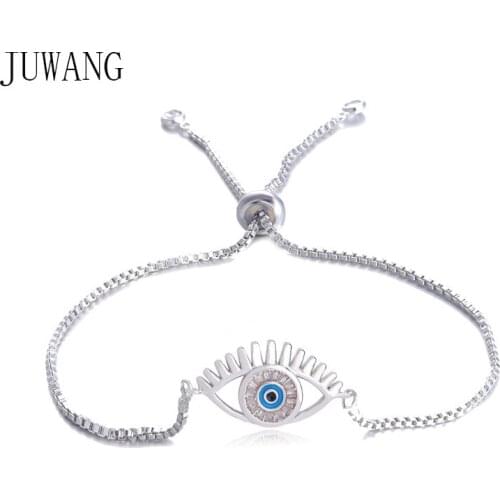JUWANG Evil Eye Chain Bracelets For Woman Cubic Zirconia Pave Setting Eyes Charm Bracelet Bangles Fashion Jewelry