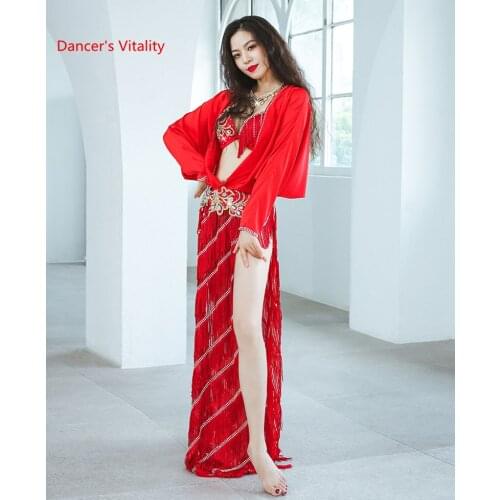 Belly dance performance Suit for women bellydancing bra+stone top+tassel skirt 3pcs outfit child High-End Custom Exotic clothing