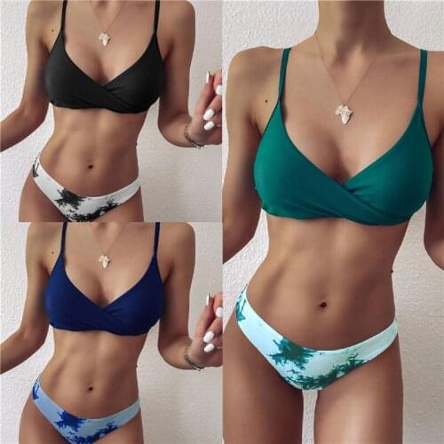 2020 new womens swimsuit loop strap bikini plain swimsuit Tie Dye sexy bikini swimming pool party essential