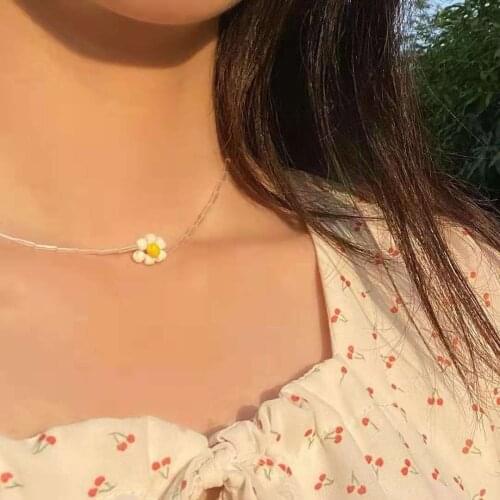 Vedawas Cute Daisy Flower Necklace for Women Korean Trendy Handmade Collar Choker Necklace Summer Holiday Accessories Jewelry