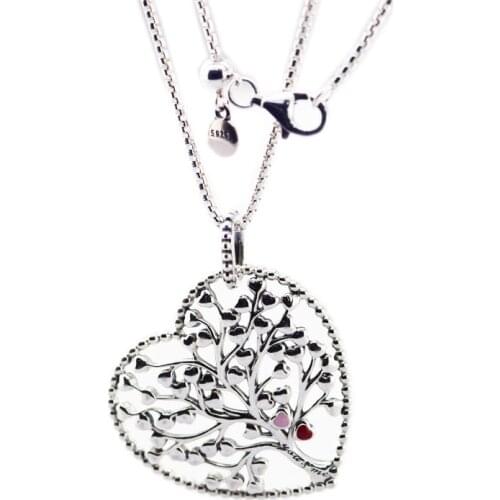 Tree of Love Necklace Mixed Enamel Heart Pendant Necklaces for Women 925 Sterling Silver Love Statement Necklaces Jewelry Chain