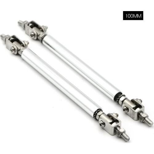 2X Universal 2020 Adjustable 75mm/100mm/150mm/200mm Racing Front Bumper Lip Splitter Rod Strut Tie Bar Support Kit Black Silver