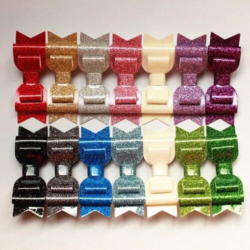 24pc/lot Glitter Felt Hair Clips Bows Hairpin Pink Cute Top Quality Synthetic Shinning PU Leather Headwear Girls Hair Accessory